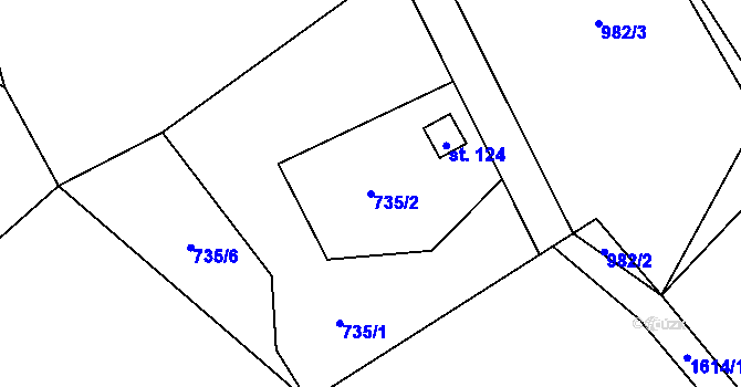 Parcela st. 735/2 v KÚ Tehov, Katastrální mapa