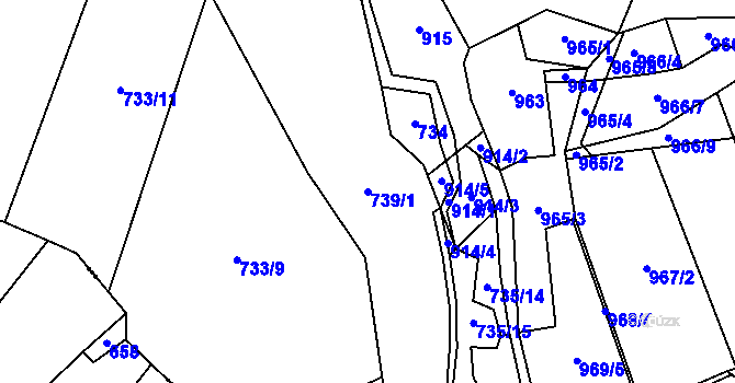 Parcela st. 739/1 v KÚ Tehov, Katastrální mapa