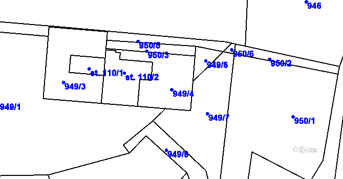 Parcela st. 949/4 v KÚ Tehov, Katastrální mapa