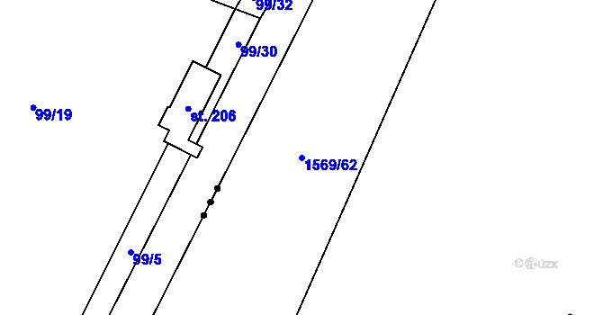 Parcela st. 1569/62 v KÚ Tehov, Katastrální mapa