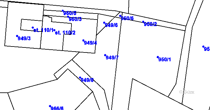 Parcela st. 949/7 v KÚ Tehov, Katastrální mapa