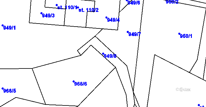 Parcela st. 949/8 v KÚ Tehov, Katastrální mapa