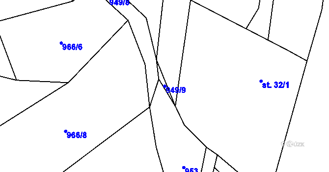 Parcela st. 949/9 v KÚ Tehov, Katastrální mapa