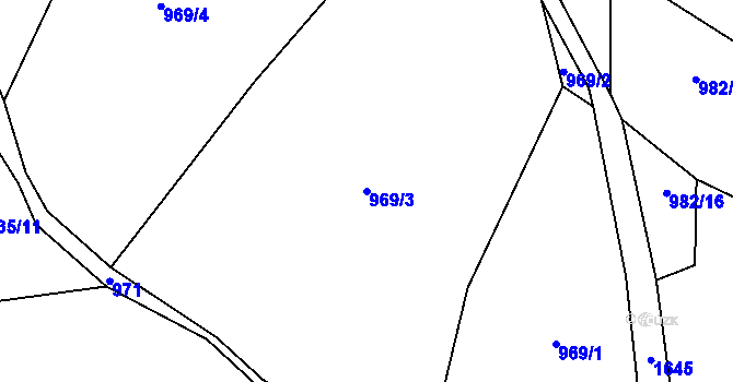 Parcela st. 969/3 v KÚ Tehov, Katastrální mapa