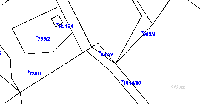 Parcela st. 982/2 v KÚ Tehov, Katastrální mapa