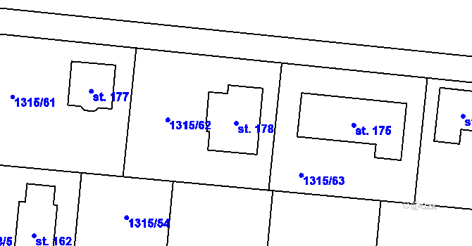 Parcela st. 178 v KÚ Tehov, Katastrální mapa