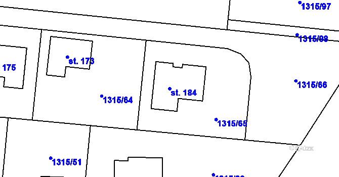 Parcela st. 184 v KÚ Tehov, Katastrální mapa