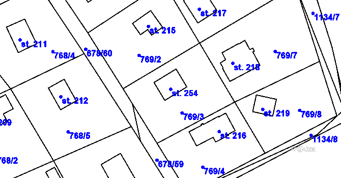 Parcela st. 254 v KÚ Tehov u Říčan, Katastrální mapa