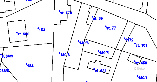 Parcela st. 140/3 v KÚ Tehov u Říčan, Katastrální mapa