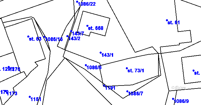 Parcela st. 143/1 v KÚ Tehov u Říčan, Katastrální mapa