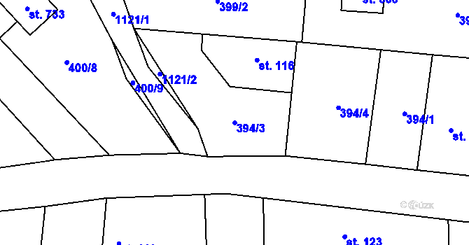 Parcela st. 394/3 v KÚ Tehov u Říčan, Katastrální mapa