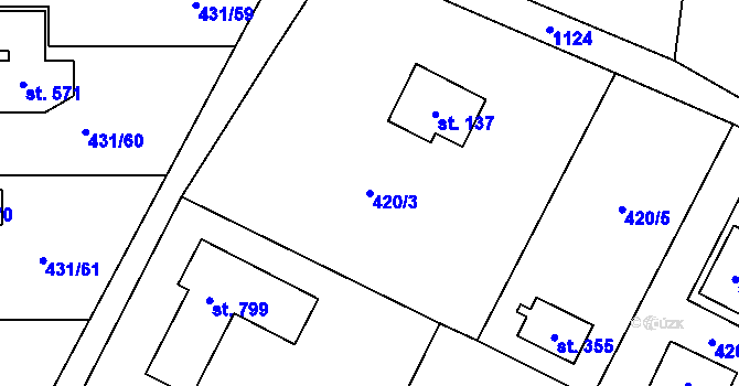 Parcela st. 420/3 v KÚ Tehov u Říčan, Katastrální mapa