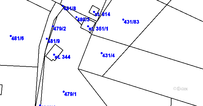 Parcela st. 431/4 v KÚ Tehov u Říčan, Katastrální mapa