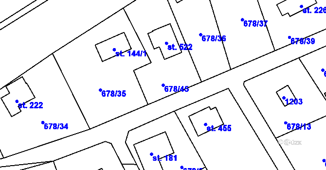 Parcela st. 678/45 v KÚ Tehov u Říčan, Katastrální mapa