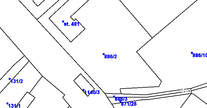 Parcela st. 886/2 v KÚ Tehov u Říčan, Katastrální mapa