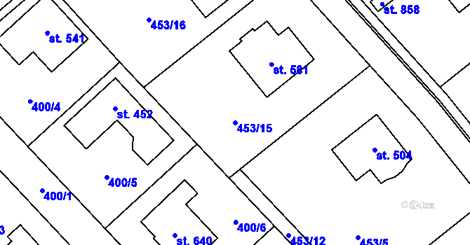 Parcela st. 453/15 v KÚ Tehov u Říčan, Katastrální mapa
