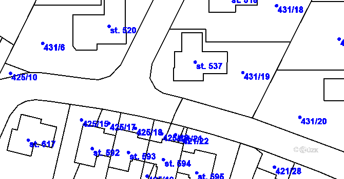 Parcela st. 425/6 v KÚ Tehov u Říčan, Katastrální mapa