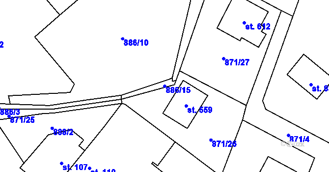 Parcela st. 886/15 v KÚ Tehov u Říčan, Katastrální mapa