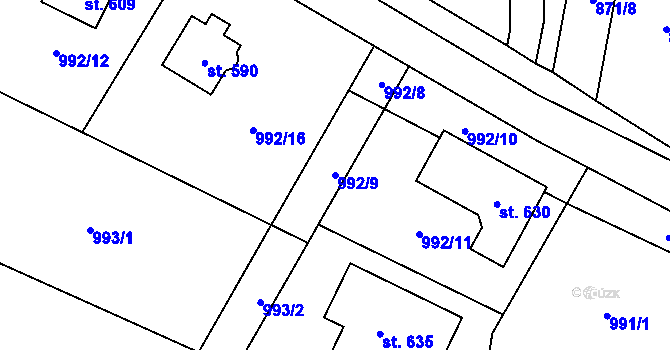 Parcela st. 992/9 v KÚ Tehov u Říčan, Katastrální mapa