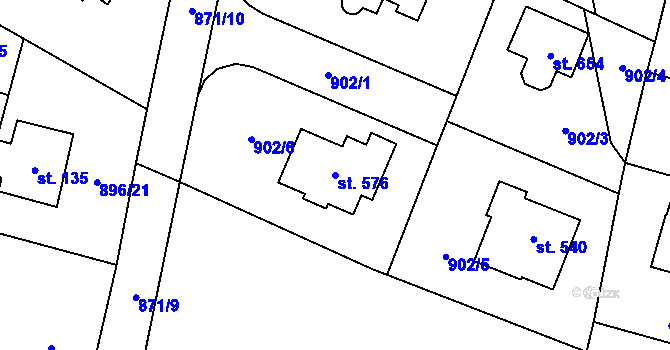 Parcela st. 576 v KÚ Tehov u Říčan, Katastrální mapa