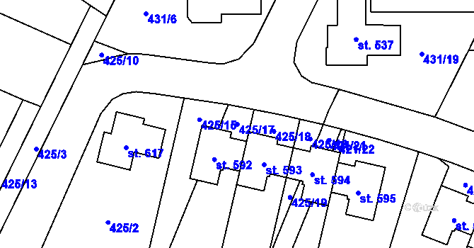 Parcela st. 425/17 v KÚ Tehov u Říčan, Katastrální mapa