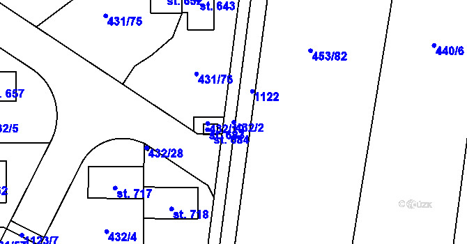 Parcela st. 432/2 v KÚ Tehov u Říčan, Katastrální mapa