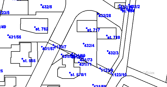 Parcela st. 432/4 v KÚ Tehov u Říčan, Katastrální mapa