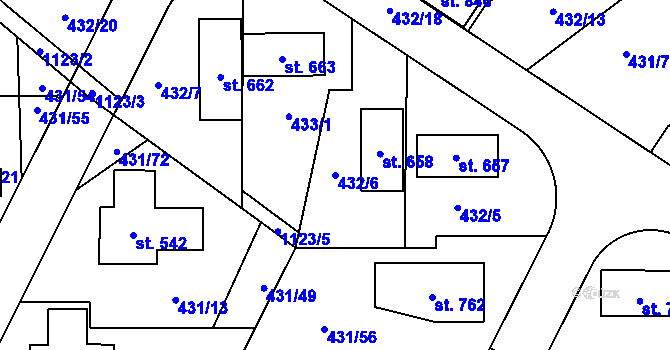Parcela st. 432/6 v KÚ Tehov u Říčan, Katastrální mapa