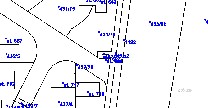 Parcela st. 432/10 v KÚ Tehov u Říčan, Katastrální mapa