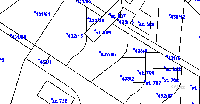 Parcela st. 432/16 v KÚ Tehov u Říčan, Katastrální mapa
