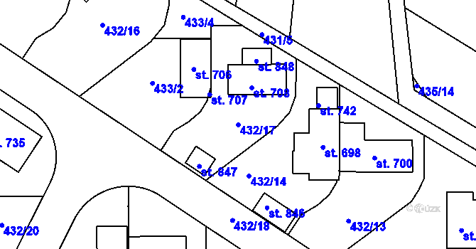 Parcela st. 432/17 v KÚ Tehov u Říčan, Katastrální mapa