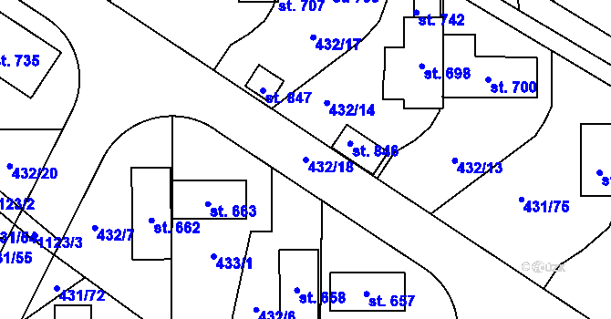 Parcela st. 432/18 v KÚ Tehov u Říčan, Katastrální mapa
