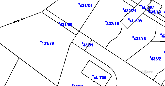 Parcela st. 432/1 v KÚ Tehov u Říčan, Katastrální mapa