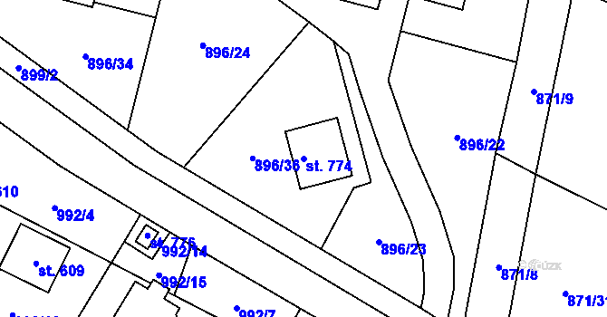 Parcela st. 774 v KÚ Tehov u Říčan, Katastrální mapa
