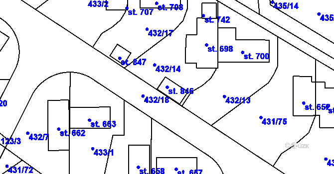 Parcela st. 846 v KÚ Tehov u Říčan, Katastrální mapa