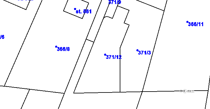Parcela st. 371/12 v KÚ Tehov u Říčan, Katastrální mapa