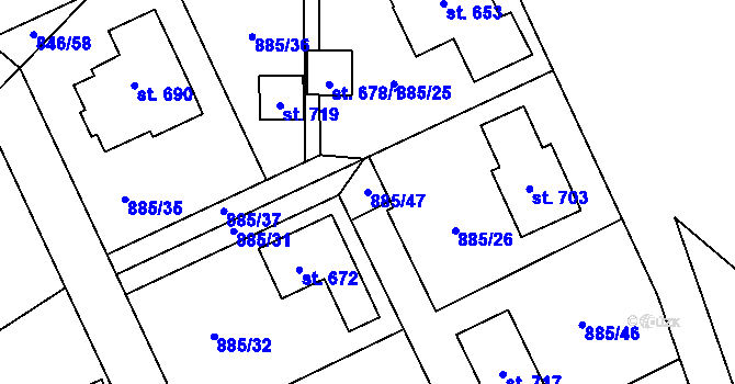 Parcela st. 885/47 v KÚ Tehovec, Katastrální mapa
