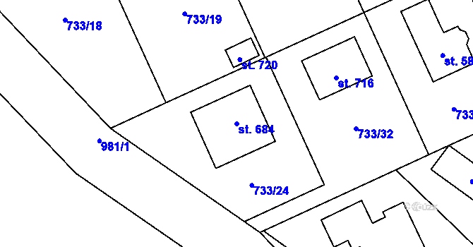 Parcela st. 684 v KÚ Tehovec, Katastrální mapa