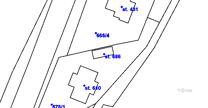 Parcela st. 686 v KÚ Tehovec, Katastrální mapa