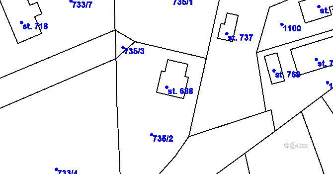 Parcela st. 688 v KÚ Tehovec, Katastrální mapa