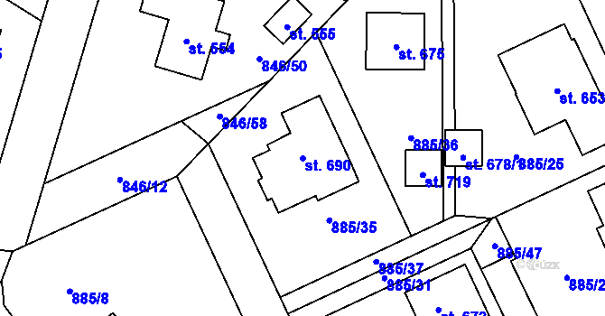 Parcela st. 690 v KÚ Tehovec, Katastrální mapa