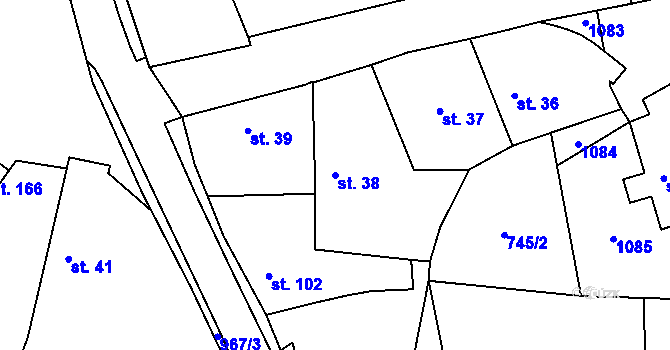 Parcela st. 38 v KÚ Tehovec, Katastrální mapa