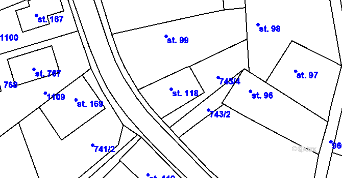 Parcela st. 118 v KÚ Tehovec, Katastrální mapa