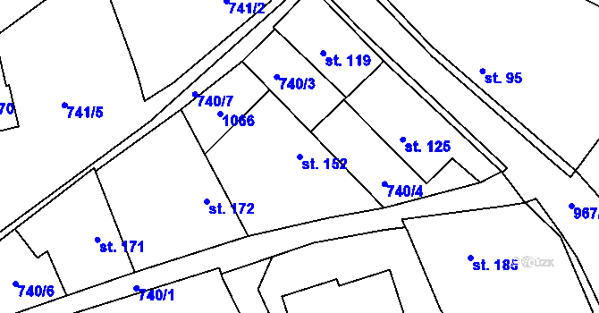 Parcela st. 152 v KÚ Tehovec, Katastrální mapa
