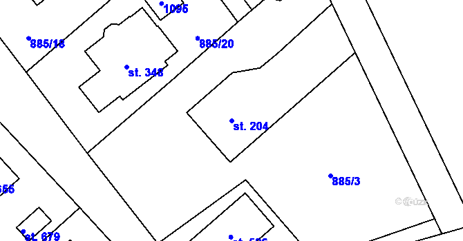 Parcela st. 204 v KÚ Tehovec, Katastrální mapa