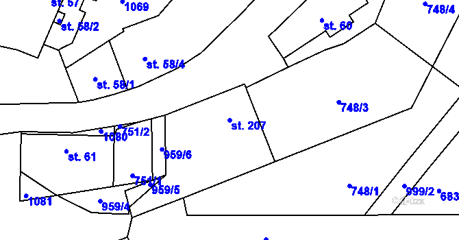 Parcela st. 207 v KÚ Tehovec, Katastrální mapa