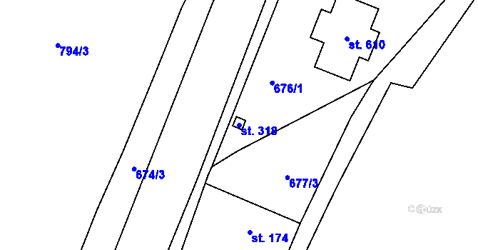 Parcela st. 318 v KÚ Tehovec, Katastrální mapa