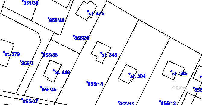 Parcela st. 345 v KÚ Tehovec, Katastrální mapa