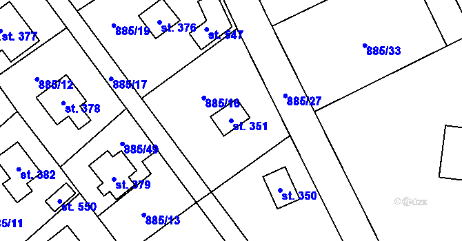 Parcela st. 351 v KÚ Tehovec, Katastrální mapa
