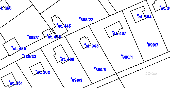 Parcela st. 363 v KÚ Tehovec, Katastrální mapa